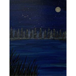 Night Vision on the Lake, Landscape Original Art